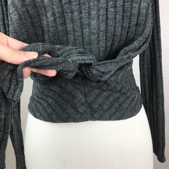LULUs Your Sweet Love Charcoal Ribbed TieFront Top - Picture 10 of 12